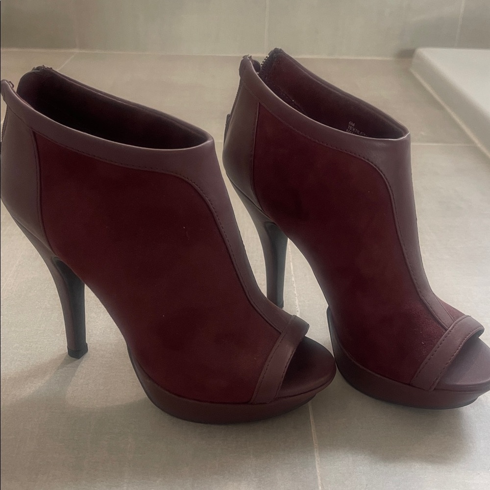 Charming Charlie Maroon Peep-Toe Ankle Booties